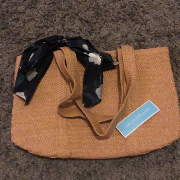 Draper James straw bag with floral scarf - Picture 1 of 6